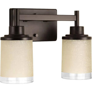 2 Light 120 volt Antique Bronze Vanity Etched Linen With Clear Edge Glass Light Fixture 2