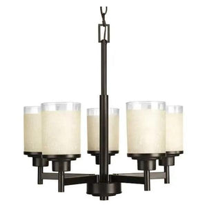 5 Light Antique Bronze Etched Glass Clear Edge Shade Chandelier Light Fixture 1