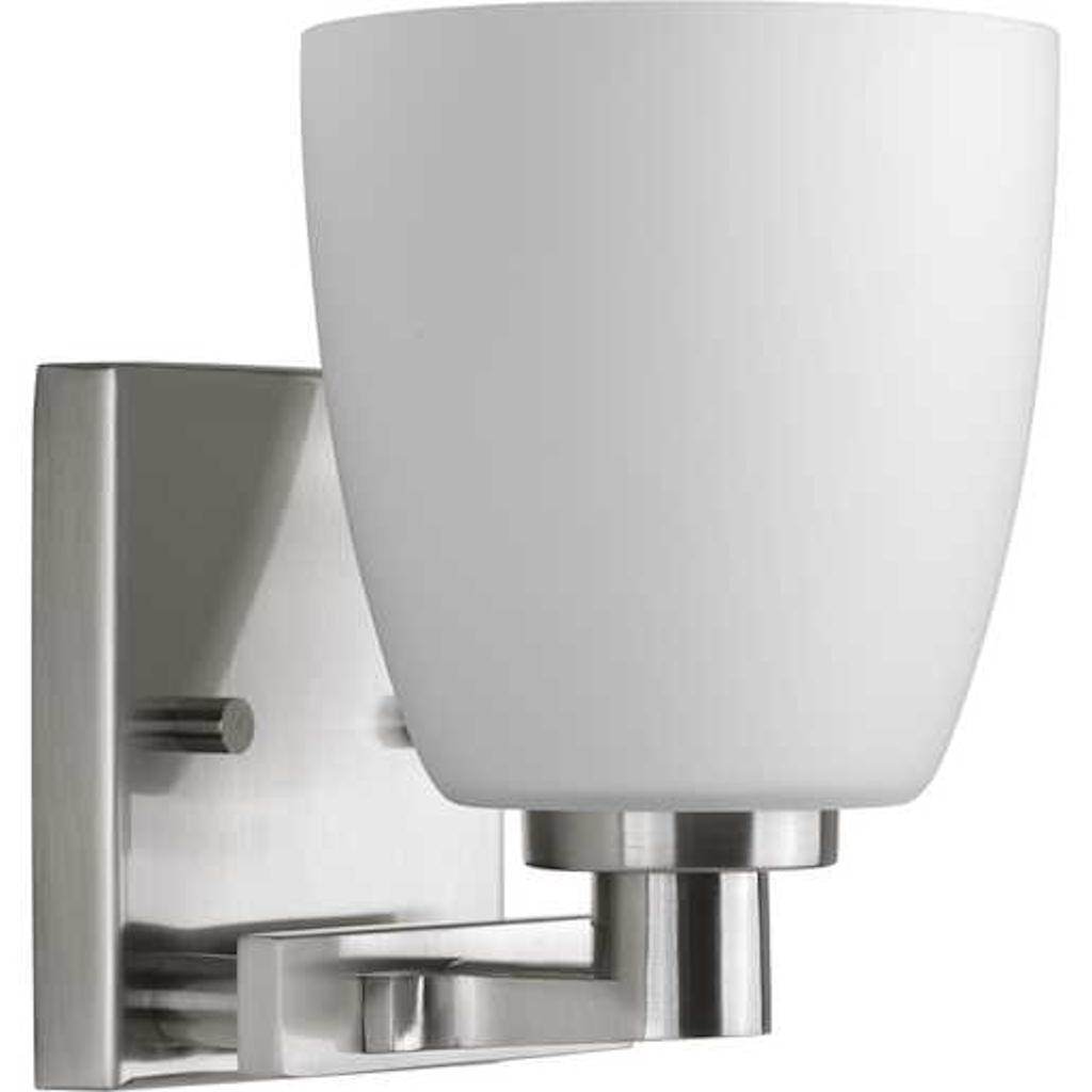 1 Light 120 volt Brushed Nickel Vanity Etched Opal Glass Light Fixture 1
