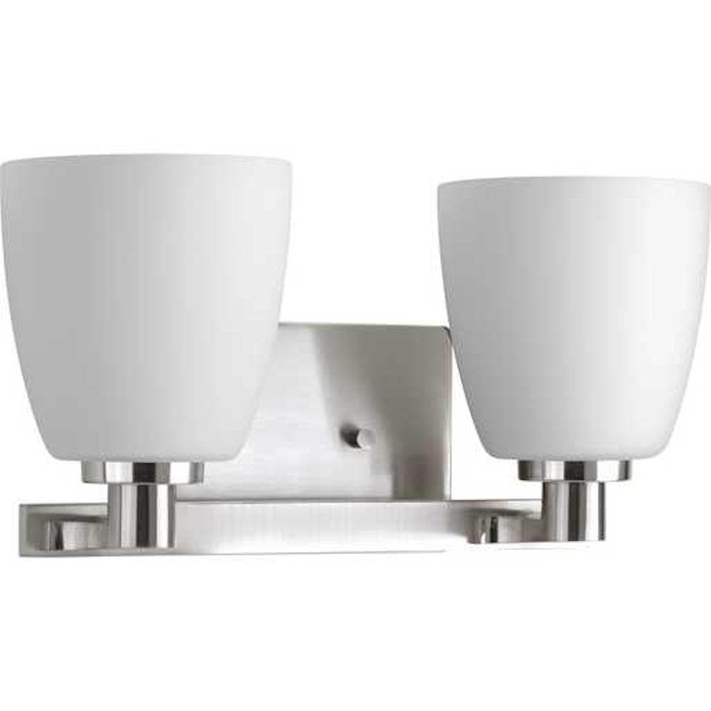 2 Light 120 volt Brushed Nickel Vanity Etched Opal Glass Light Fixture 1