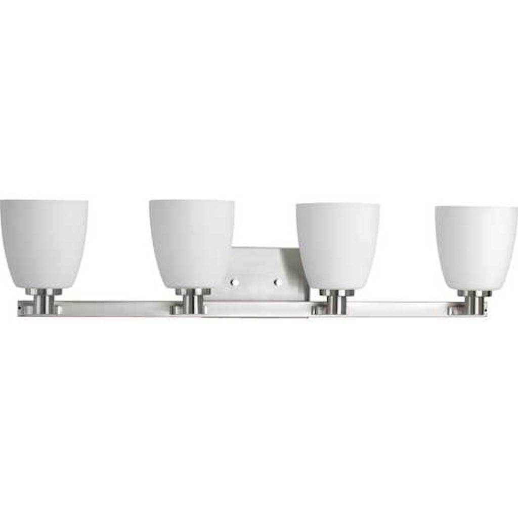 4 Light 120 volt Brushed Nickel Vanity Etched Opal Glass Light Fixture 1