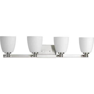 4 Light 120 volt Brushed Nickel Vanity Etched Opal Glass Light Fixture 1