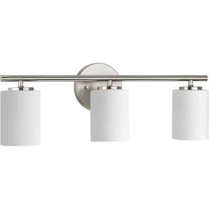 3 Light 120 volt Brushed Nickel Vanity Etched White Glass Light Fixture 2