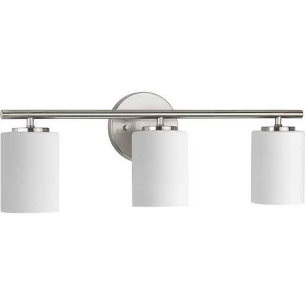 3 Light 120 volt Brushed Nickel Vanity Etched White Glass Light Fixture 2