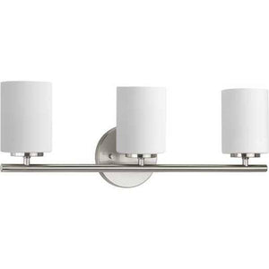 3 Light 120 volt Brushed Nickel Vanity Etched White Glass Light Fixture 1