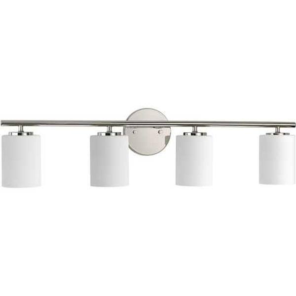 4 Light 120 volt Polished Nickel Vanity Etched White Glass Light Fixture 2