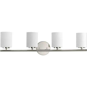4 Light 120 volt Polished Nickel Vanity Etched White Glass Light Fixture 1