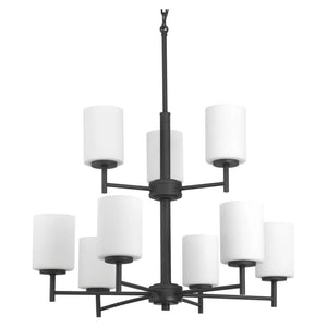 9 Light Matte Black Etched Glass Shade Chandelier Light Fixture 1