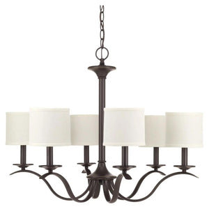 6 Light Antique Bronze Off-White Linen Shade Chandelier Light Fixture 1