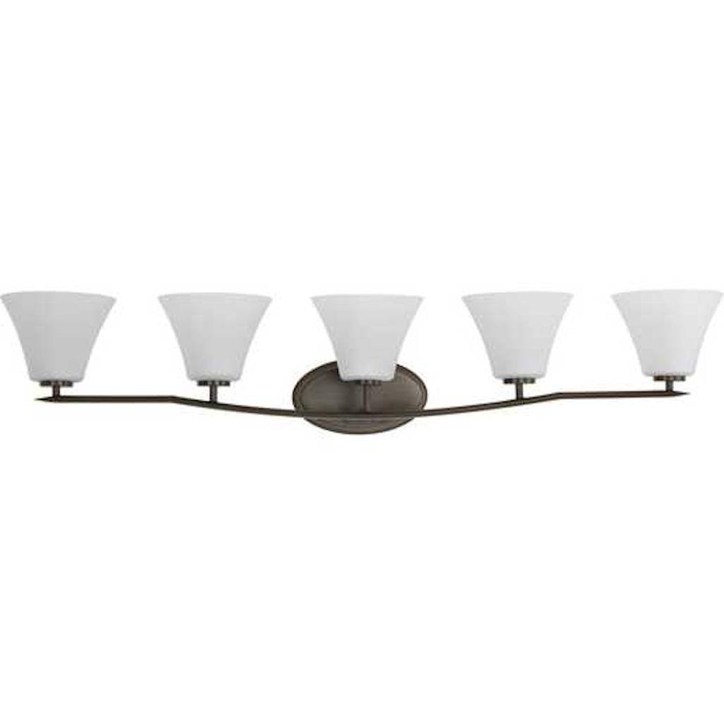 5 Light 120 volt Antique Bronze Vanity Clear Etched Glass Light Fixture 1