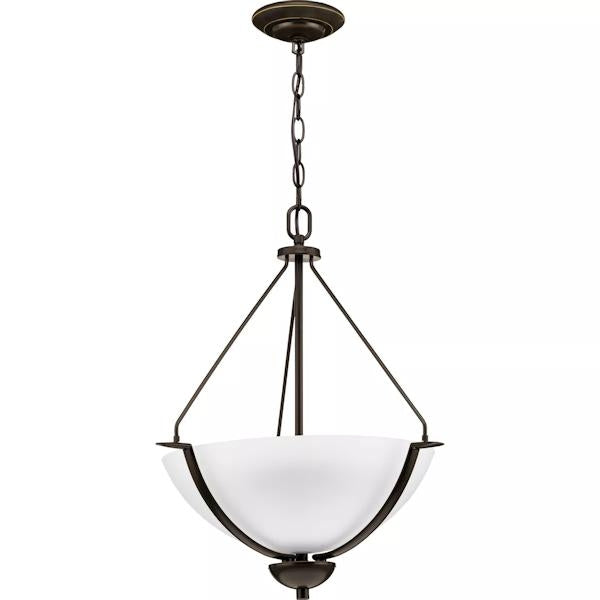 3 Light Antique Bronze Etched Glass Shade Pendant Light Fixture 3