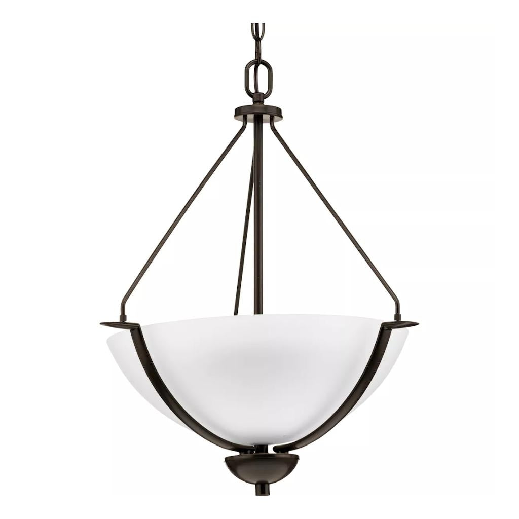3 Light Antique Bronze Etched Glass Shade Pendant Light Fixture 1