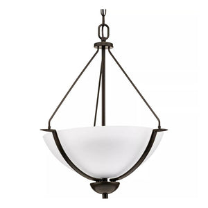 3 Light Antique Bronze Etched Glass Shade Pendant Light Fixture 1