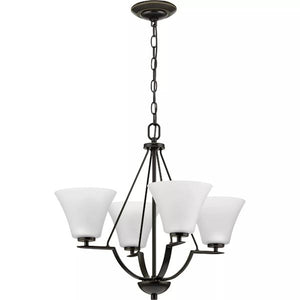 4 Light Antique Bronze Etched Glass Shade Chandelier Light Fixture 3