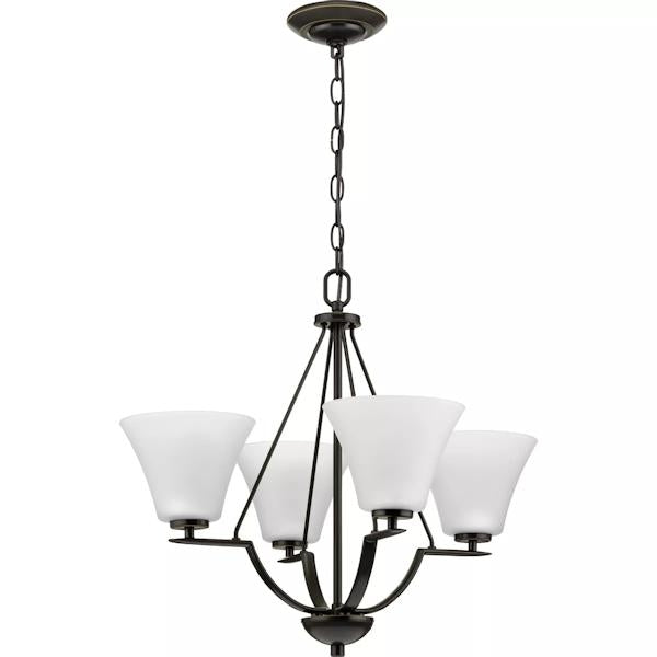 4 Light Antique Bronze Etched Glass Shade Chandelier Light Fixture 3
