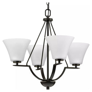 4 Light Antique Bronze Etched Glass Shade Chandelier Light Fixture 1