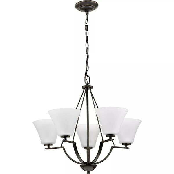 5 Light Antique Bronze Etched Glass Shade Chandelier Light Fixture 3