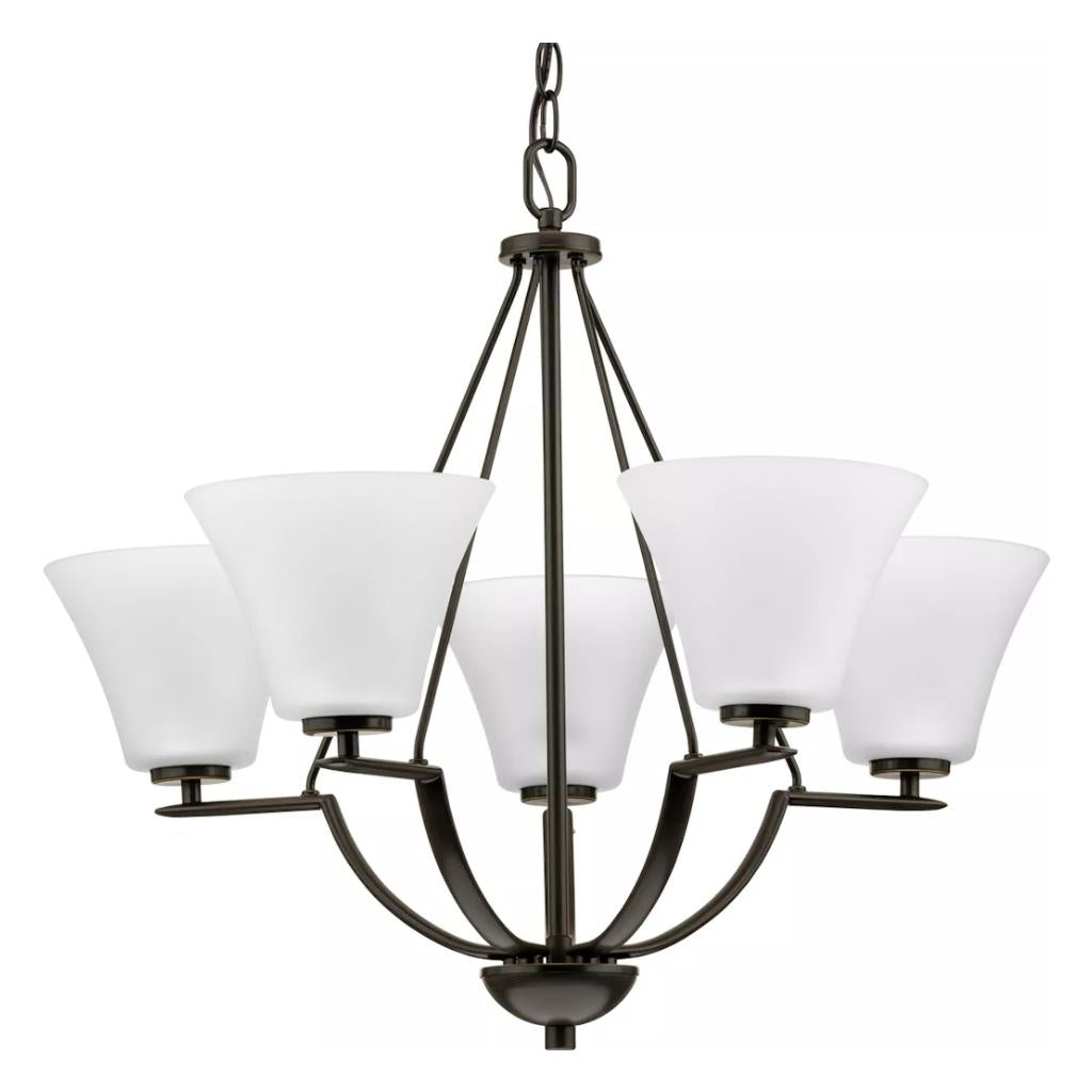 5 Light Antique Bronze Etched Glass Shade Chandelier Light Fixture 1