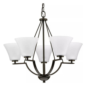 5 Light Antique Bronze Etched Glass Shade Chandelier Light Fixture 1