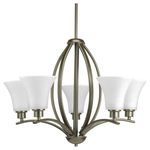 5 Light Antique Bronze Etched Glass Shade Chandelier Light Fixture 1