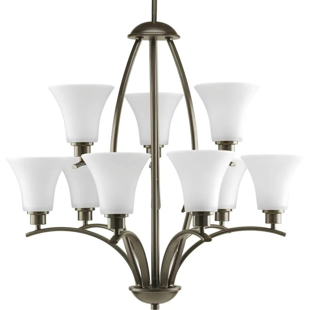 9 Light Antique Bronze Etched Glass Shade Chandelier Light Fixture 1