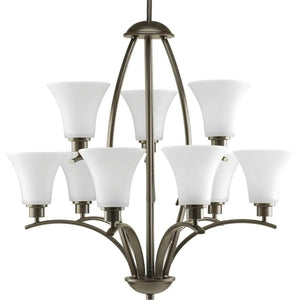 9 Light Antique Bronze Etched Glass Shade Chandelier Light Fixture 1