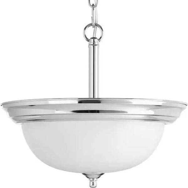 2 Light 120 volt Polished Chrome Alabaster Glass Bowl Ceiling Light Fixture 2
