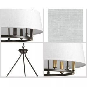 6 Light Antique Bronze White Linen Shade Coastal Style Chandelier Light Fixture 2