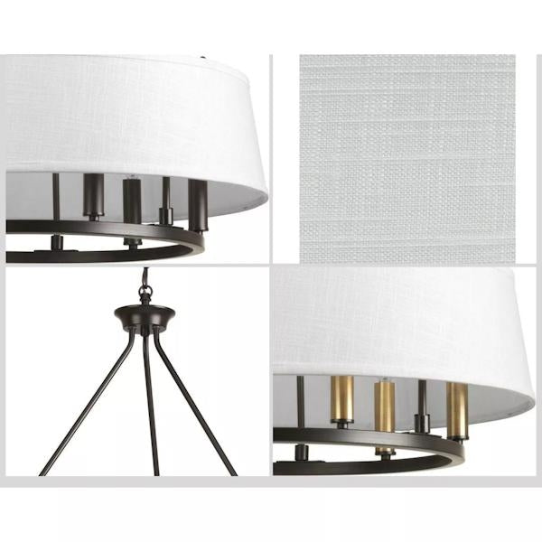 6 Light Antique Bronze White Linen Shade Coastal Style Chandelier Light Fixture 2