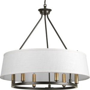 6 Light Antique Bronze White Linen Shade Coastal Style Chandelier Light Fixture 1