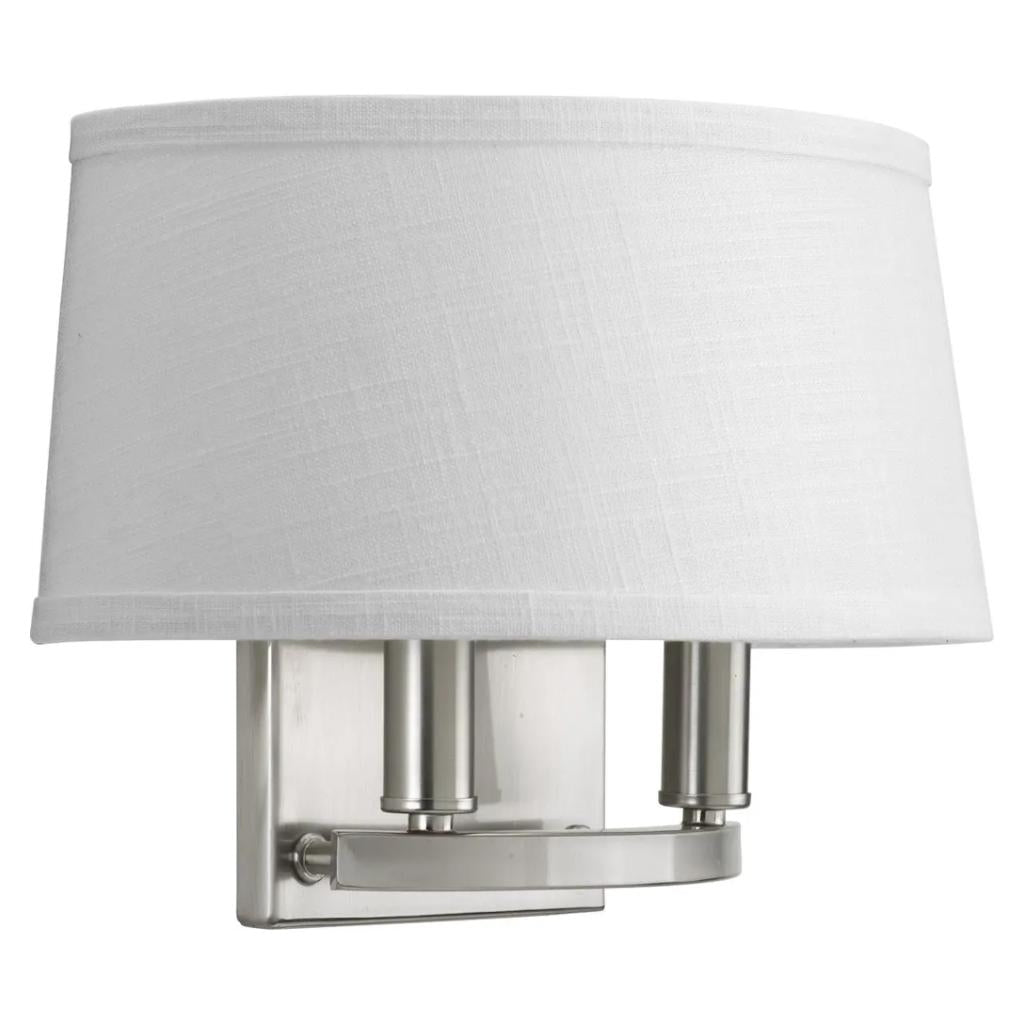 2 Light 120 volt Brushed Nickel Vanity Linen Fabric Shade Light Fixture 1