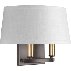 2 Light 120 volt Antique Bronze Vanity Linen Fabric Shade Light Fixture 1
