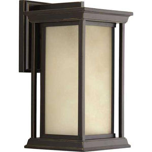 1 Light Antique Bronze with Etched Umber Linen Glass Medium Endicott Wall Light Fixture 1