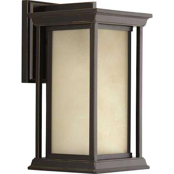 1 Light Antique Bronze with Etched Umber Linen Glass Medium Endicott Wall Light Fixture 1
