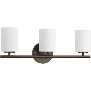 3 Light 120 volt Antique Bronze Vanity Etched White Glass Light Fixture 1