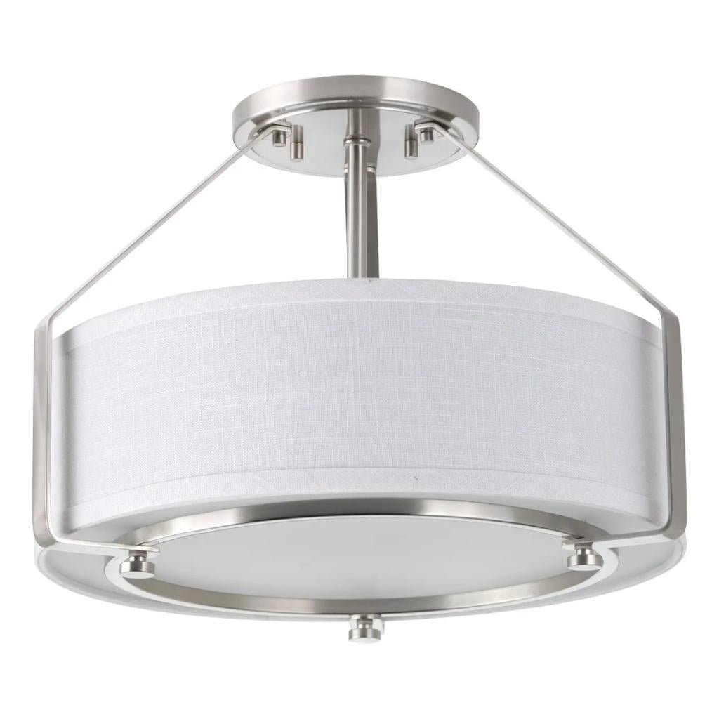 3 Light 120 volt Brushed Nickel Fabric Shade Ceiling Light Fixture 1