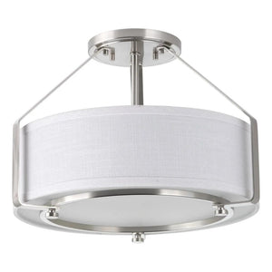 3 Light 120 volt Brushed Nickel Fabric Shade Ceiling Light Fixture 1