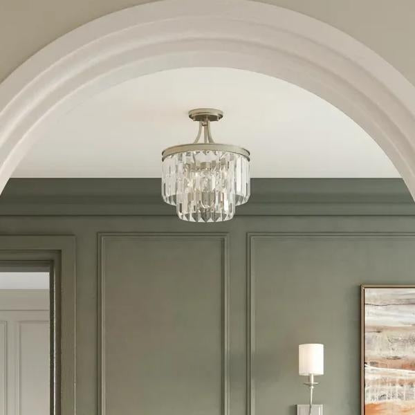 3 Light Silver Ridge Prismatic Glass Drops Convertible Mount Ceiling Light Fixture 3
