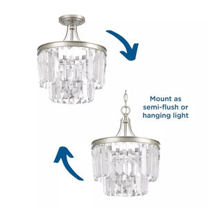 3 Light Silver Ridge Prismatic Glass Drops Convertible Mount Ceiling Light Fixture 4