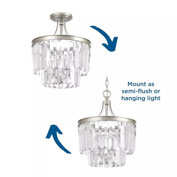 3 Light Silver Ridge Prismatic Glass Drops Convertible Mount Ceiling Light Fixture 4