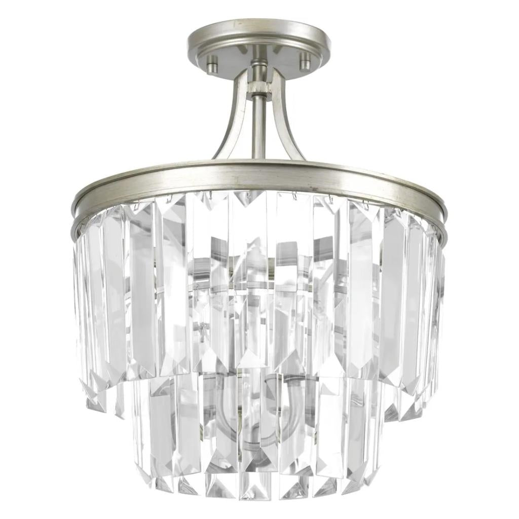 3 Light Silver Ridge Prismatic Glass Drops Convertible Mount Ceiling Light Fixture 1