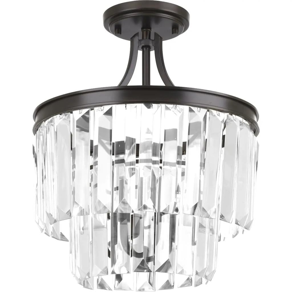3 Light Antique Bronze Prismatic Glass Drops Convertible Mount Ceiling Light Fixture 1