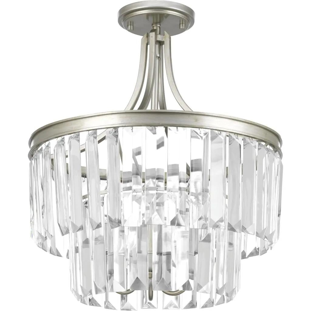 3 Light Silver Ridge Prismatic Glass Drops Convertible Mount Ceiling Light Fixture 1