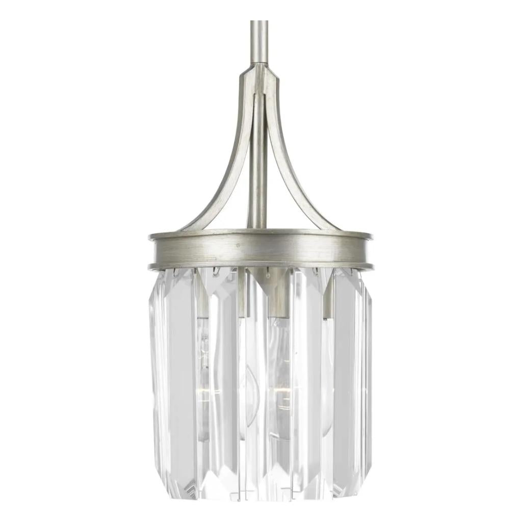 1 Light Silver Ridge Prismatic Clear Glass Shade Mini Pendant Light Fixture 1
