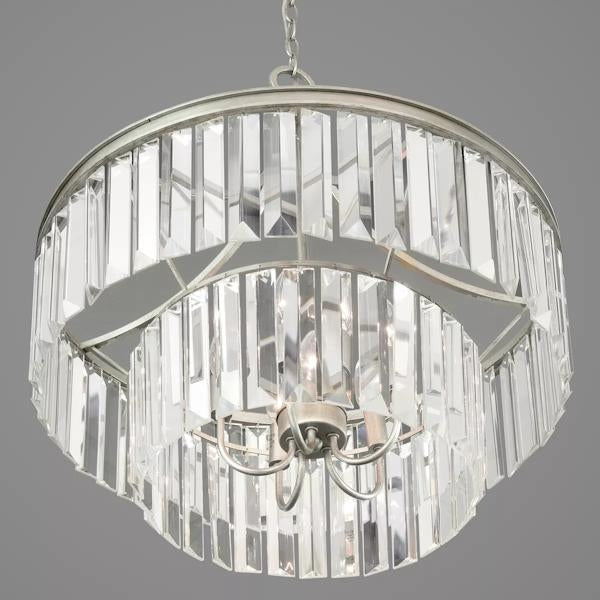 5 Light Silver Ridge Prismatic Clear Glass Shade Pendant Light Fixture 2