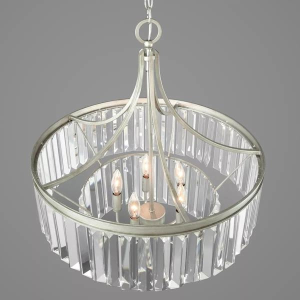 5 Light Silver Ridge Prismatic Clear Glass Shade Pendant Light Fixture 3