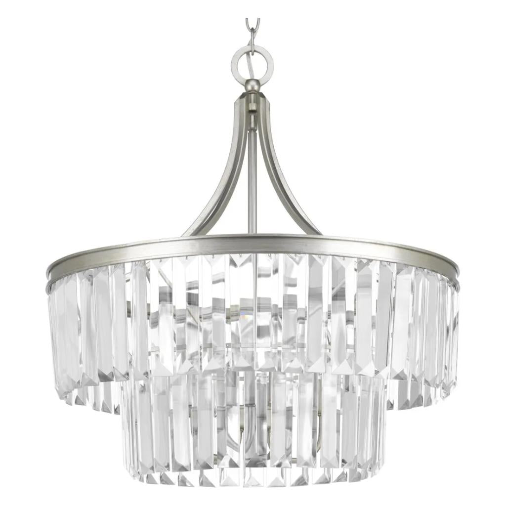 5 Light Silver Ridge Prismatic Clear Glass Shade Pendant Light Fixture 1