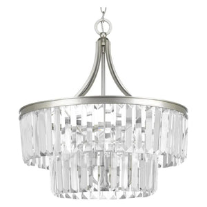 5 Light Silver Ridge Prismatic Clear Glass Shade Pendant Light Fixture 1
