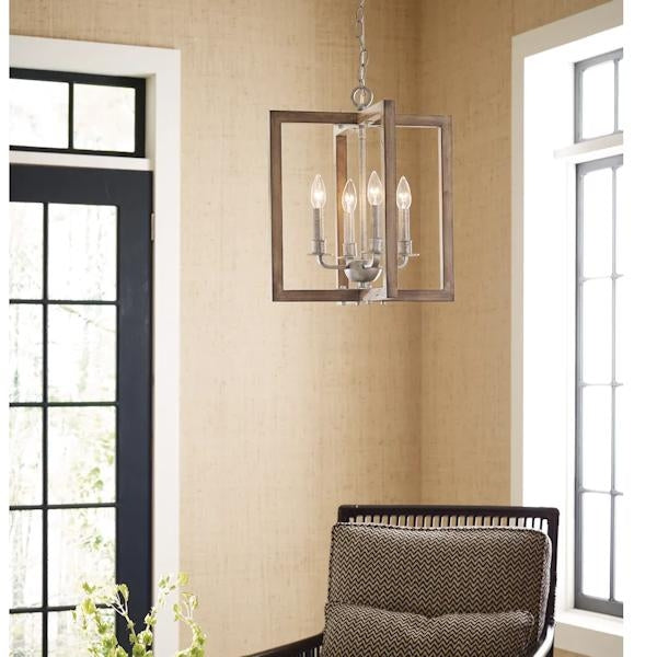 4 Light Galvanized Finish Distressed Pine Frame Coastal Style Chandelier Light Fixture 2