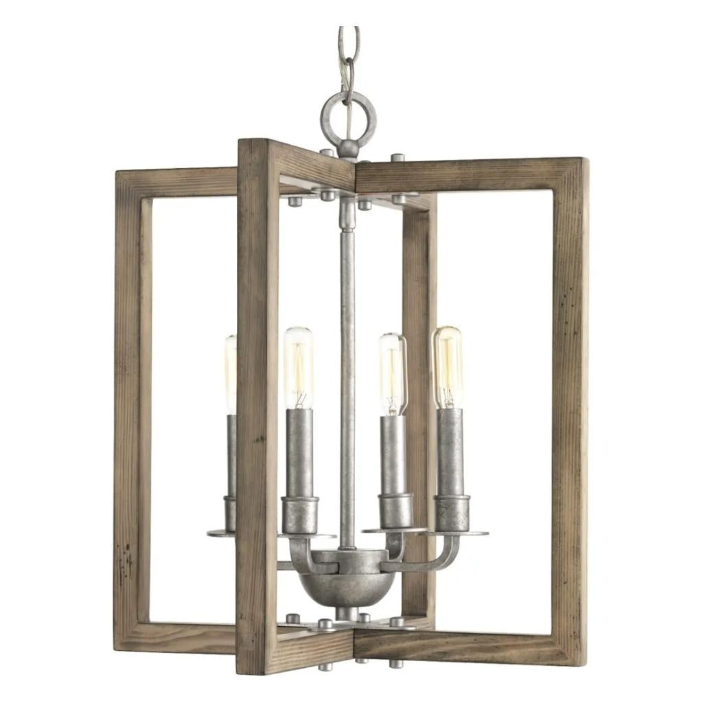 4 Light Galvanized Finish Distressed Pine Frame Coastal Style Chandelier Light Fixture 1